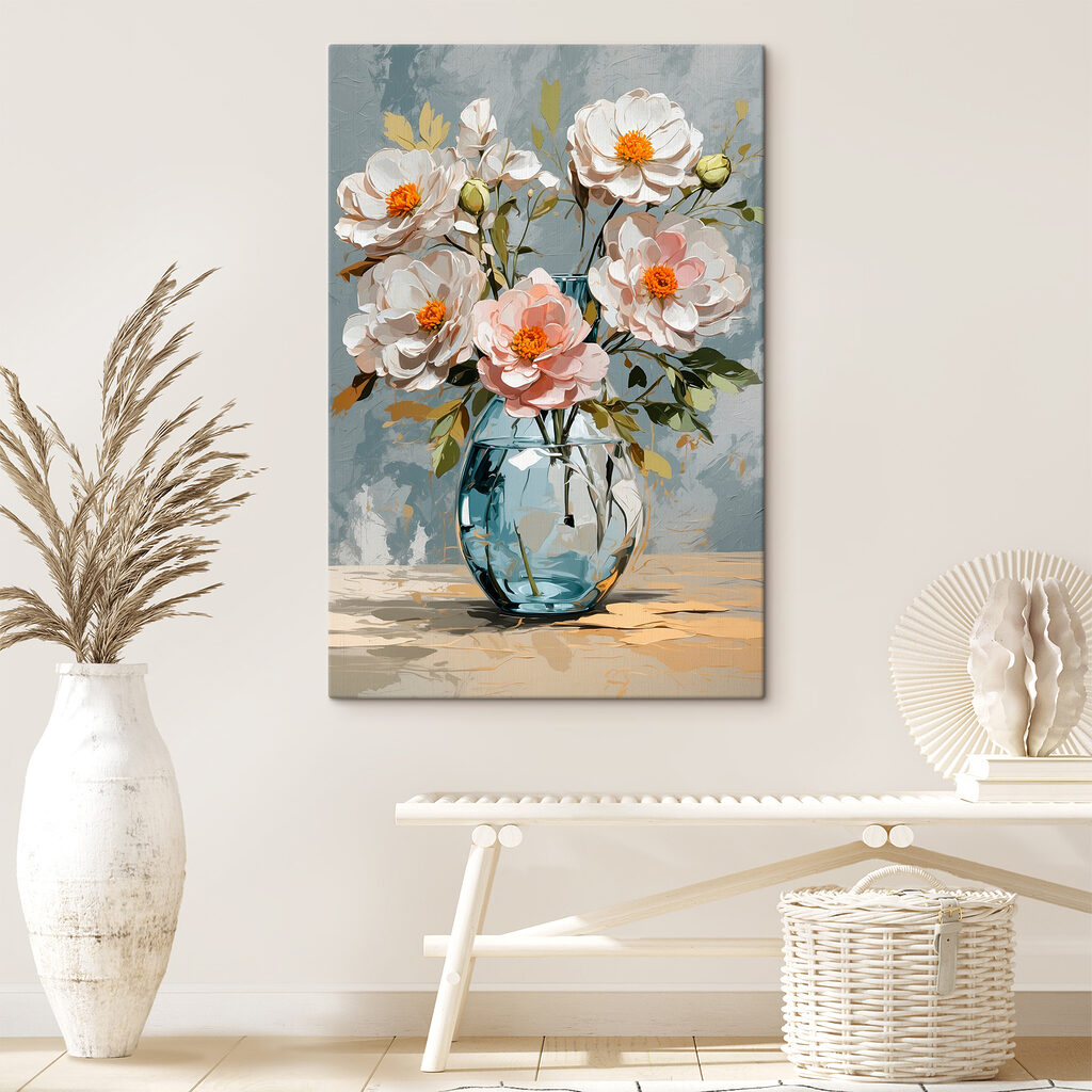 Bloemen in blauw glas — interieur 3