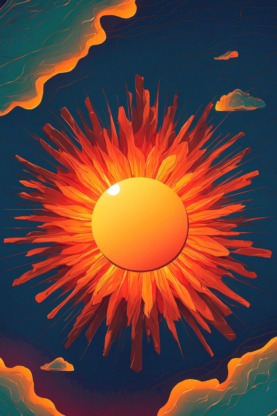 Zon met vurige stralen — volledig ontwerp