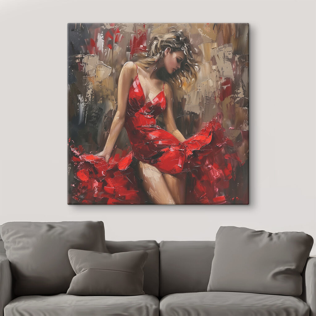 Rode jurk in beweging — interieur 2