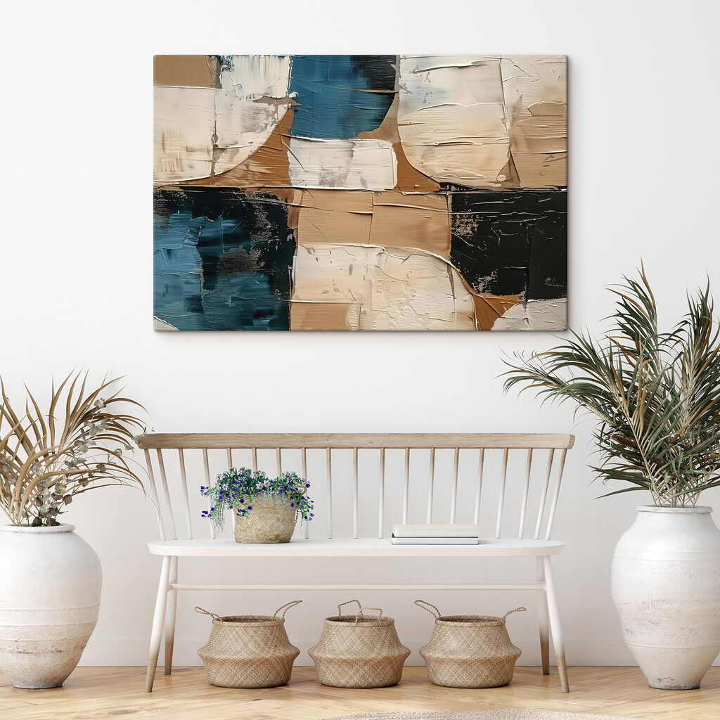 Turquoise tussen warme verfblokken — interieur 1
