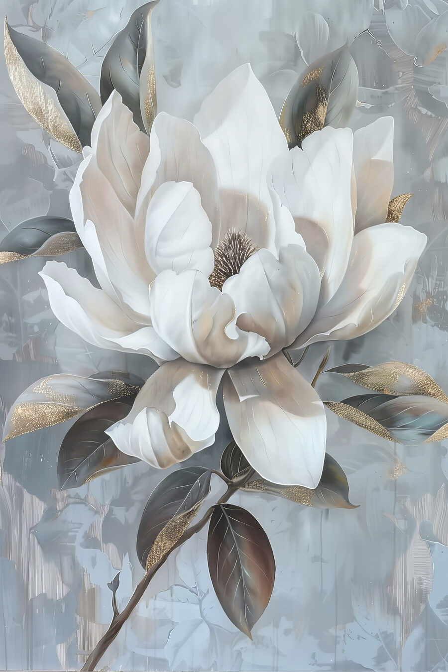 Witte magnolia op blauwgrijs — volledig ontwerp