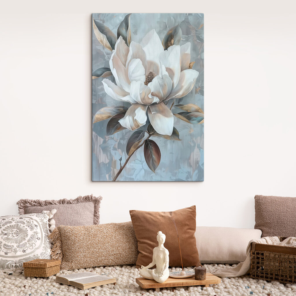 Witte magnolia op blauwgrijs — interieur 1
