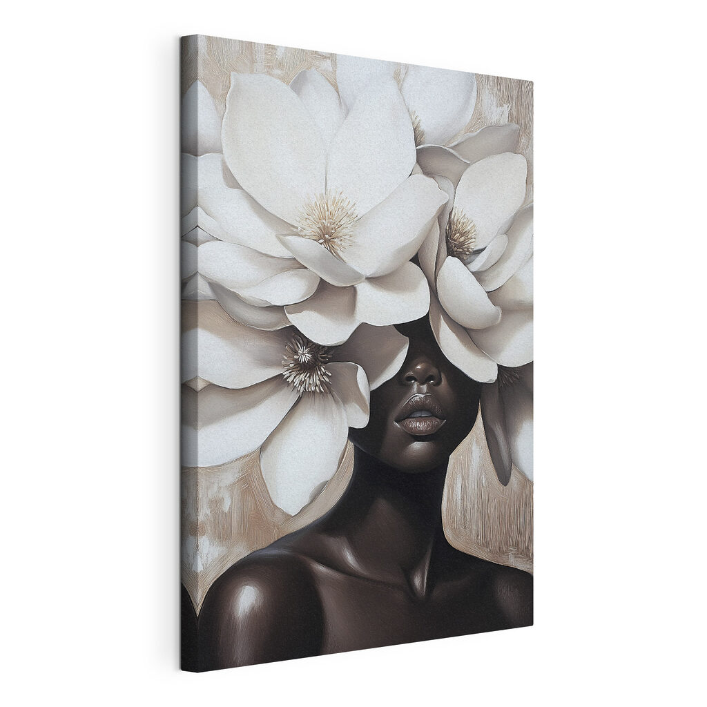 Bloemen verbergen haar ogen, gespannen canvas met doorlopende rand