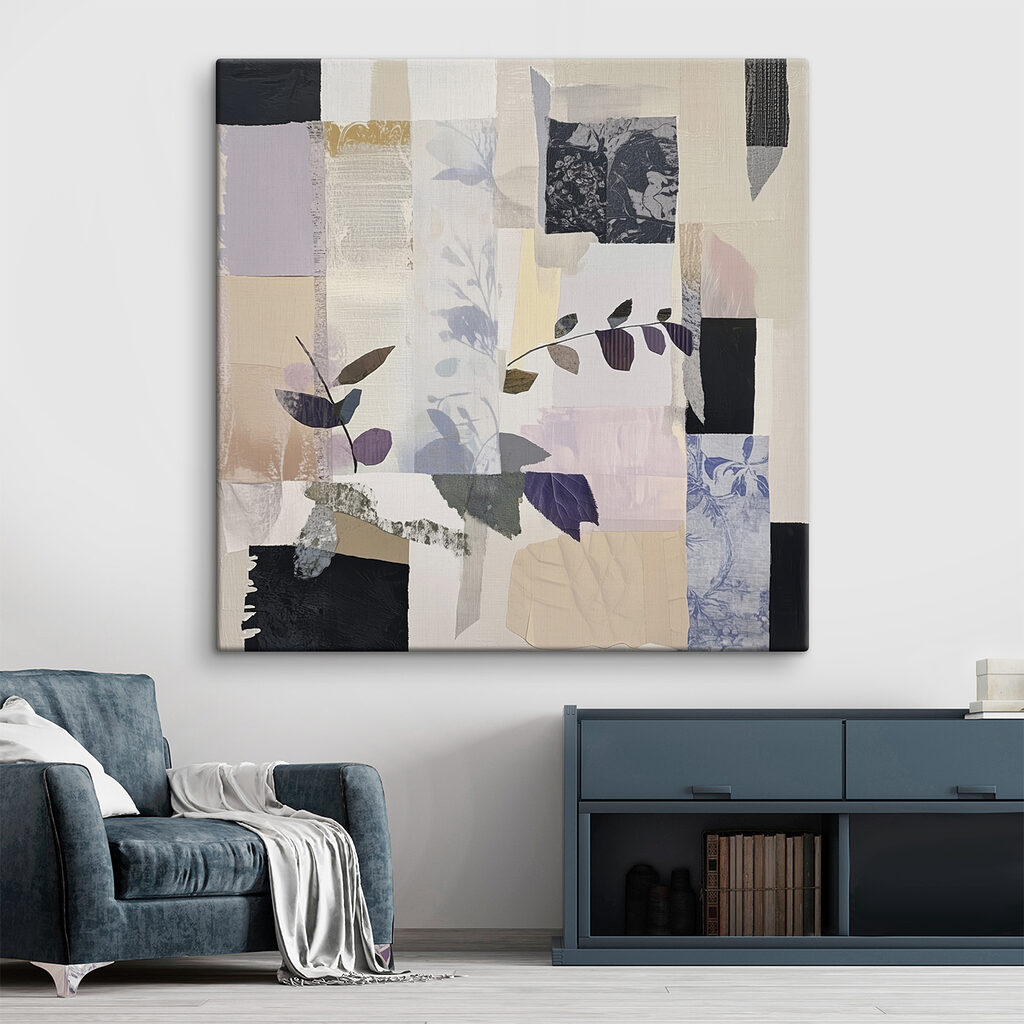 Bladmotieven tussen bleke blokken — interieur 2