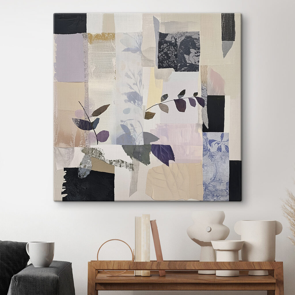 Bladmotieven tussen bleke blokken — interieur 1