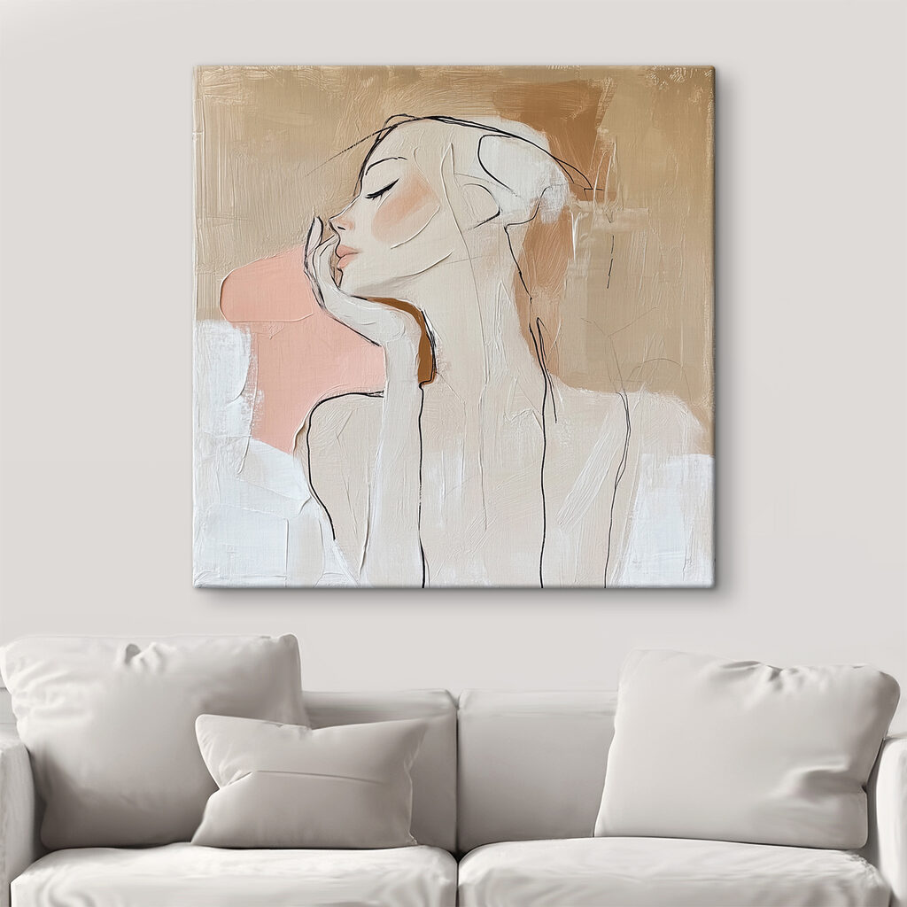 Schilderij van een vrouw met haar hand op haar gezicht in een interieur