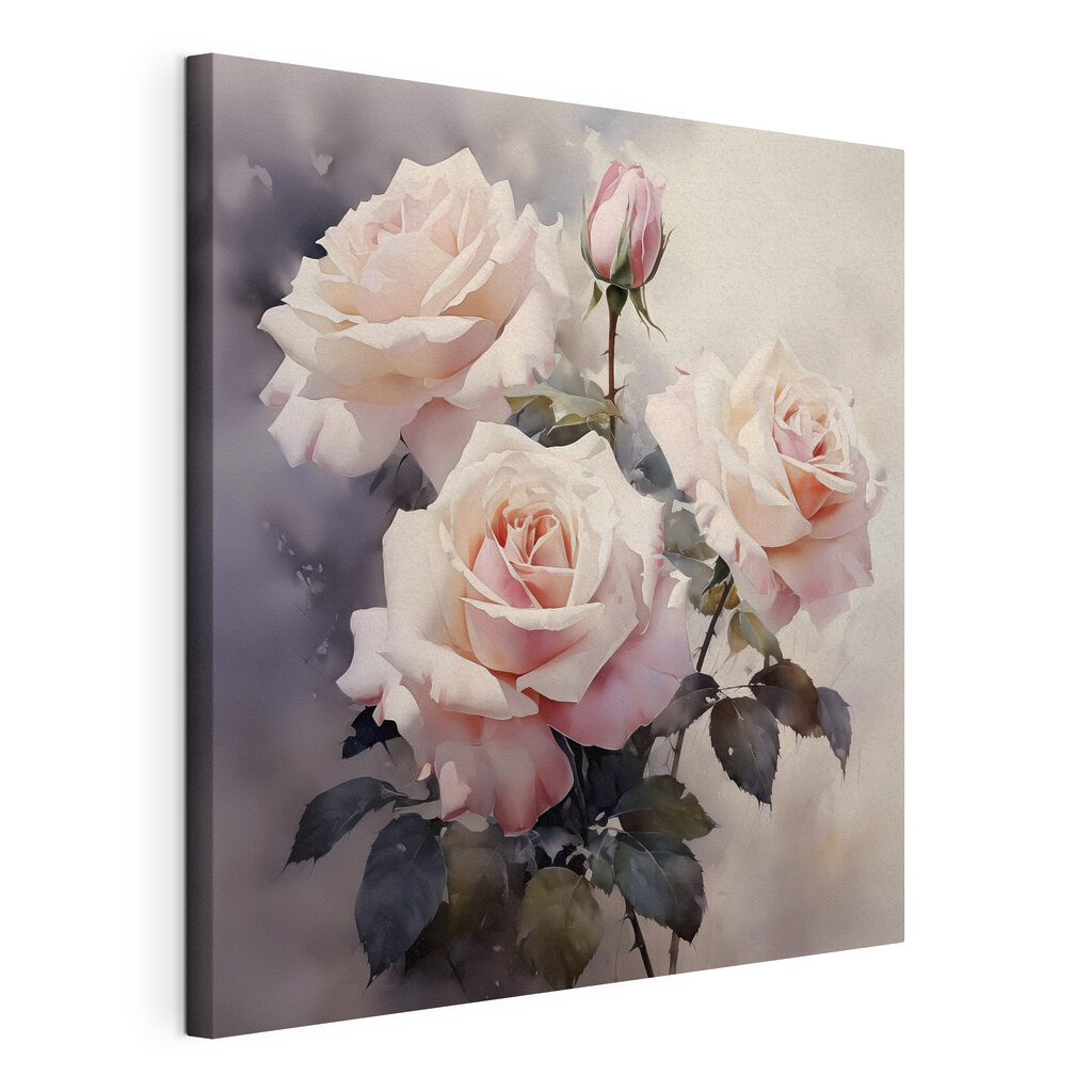 Groep roze rozen, gespannen canvas met doorlopende rand
