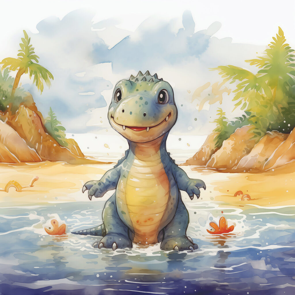 Dinosaurus in een strandbad — volledig ontwerp