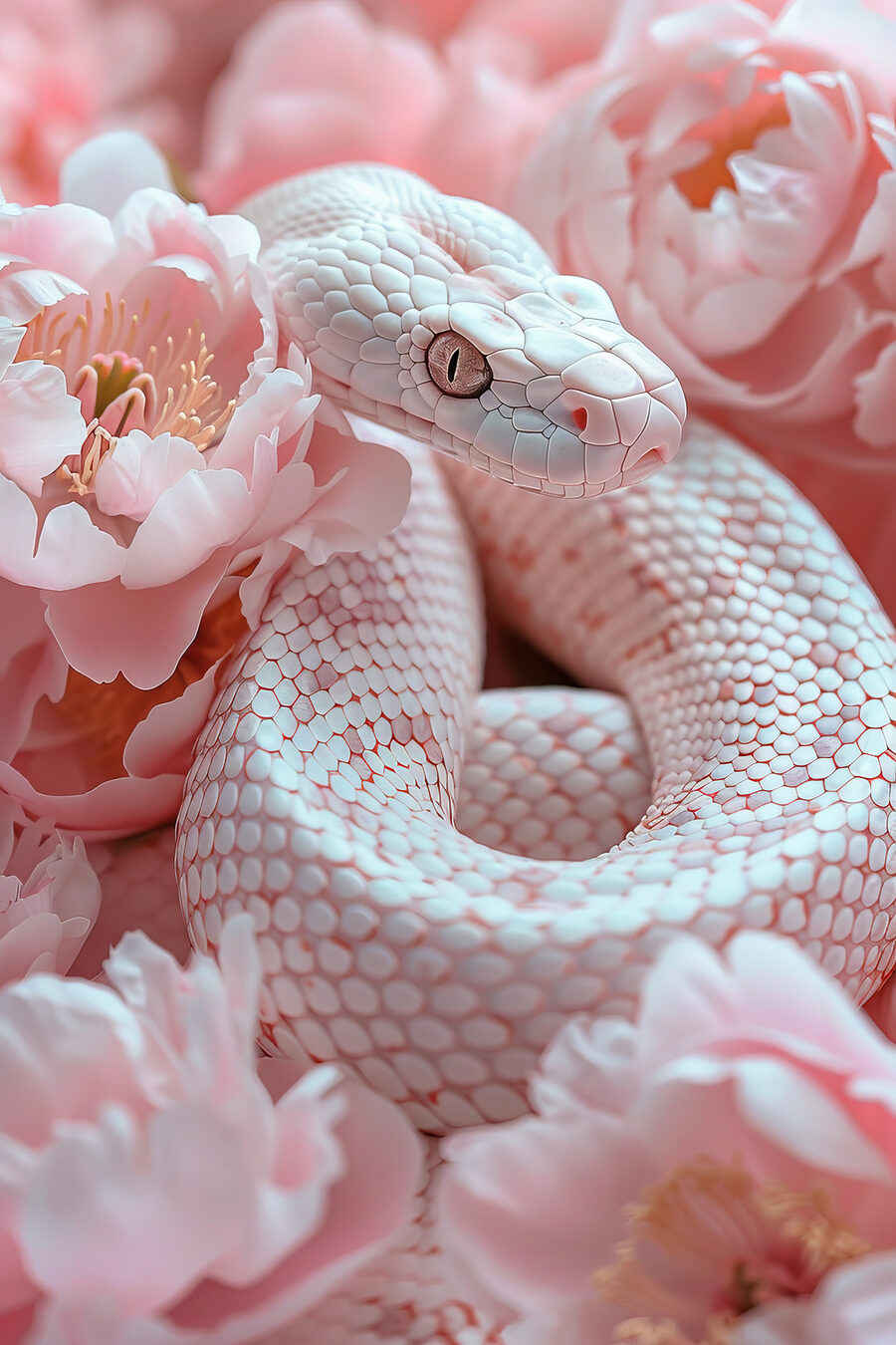 Slangenblik tussen roze rozen — volledig ontwerp
