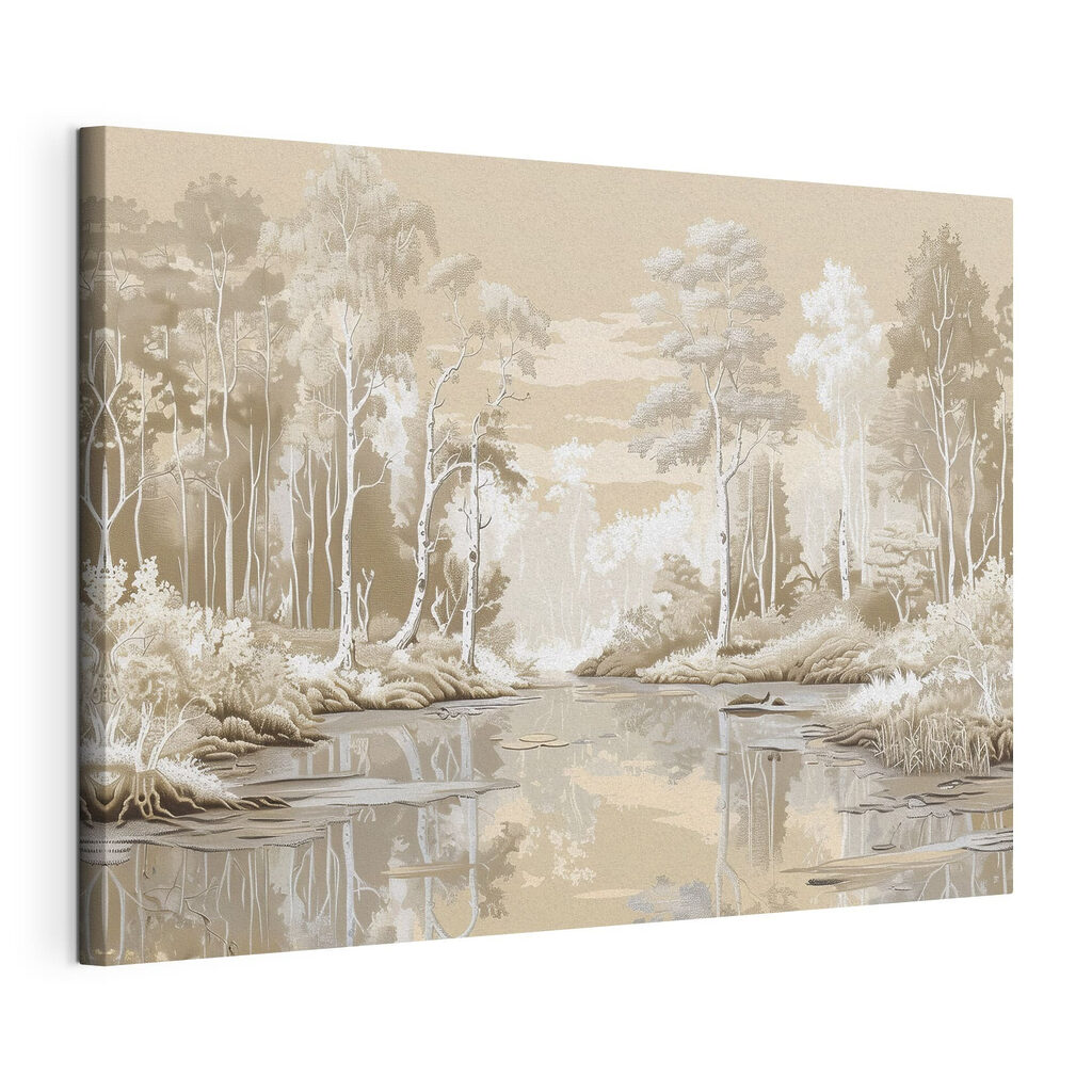 Een rivier in roomwit, gespannen canvas met doorlopende rand