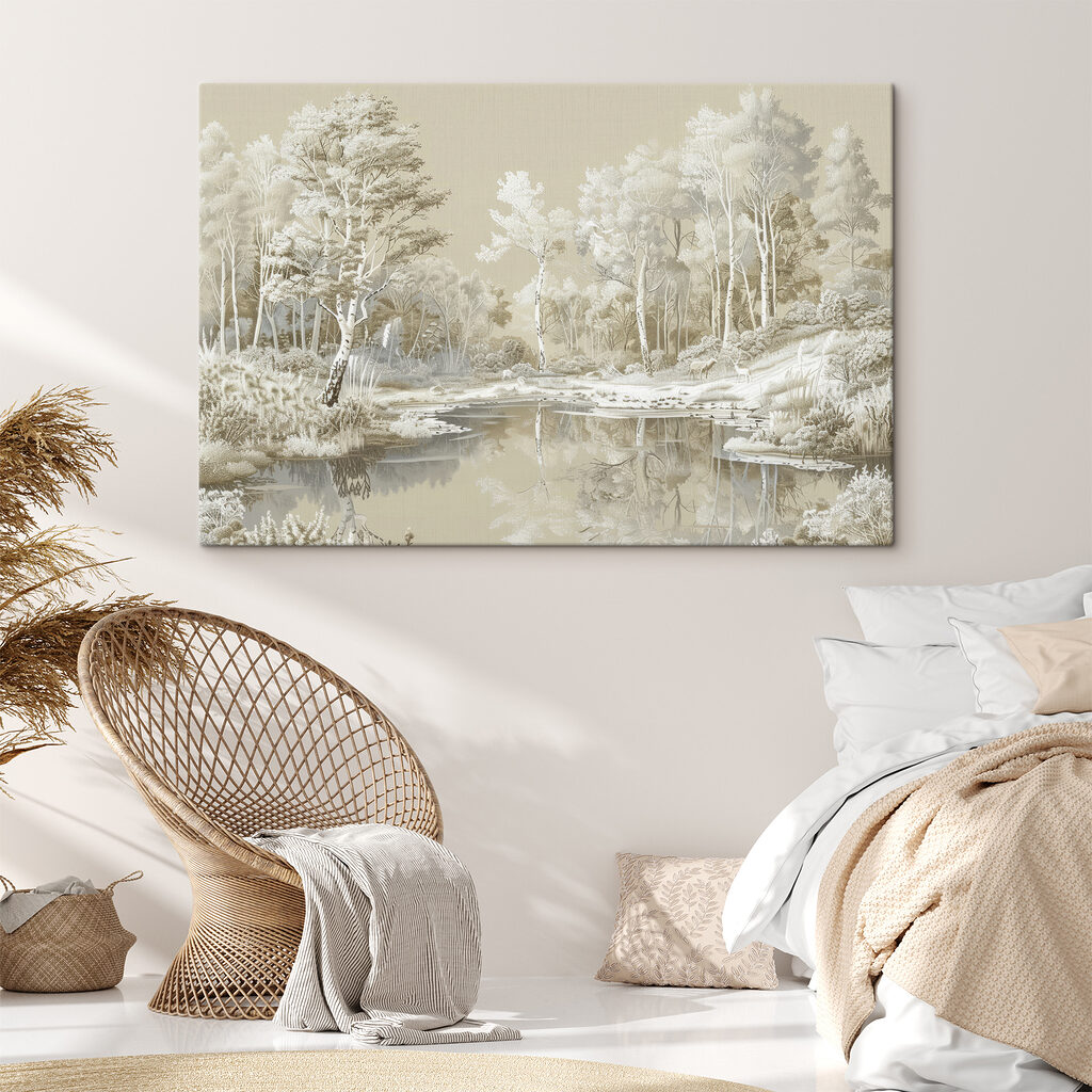 Witte bomen rond spiegelwater — interieur 1