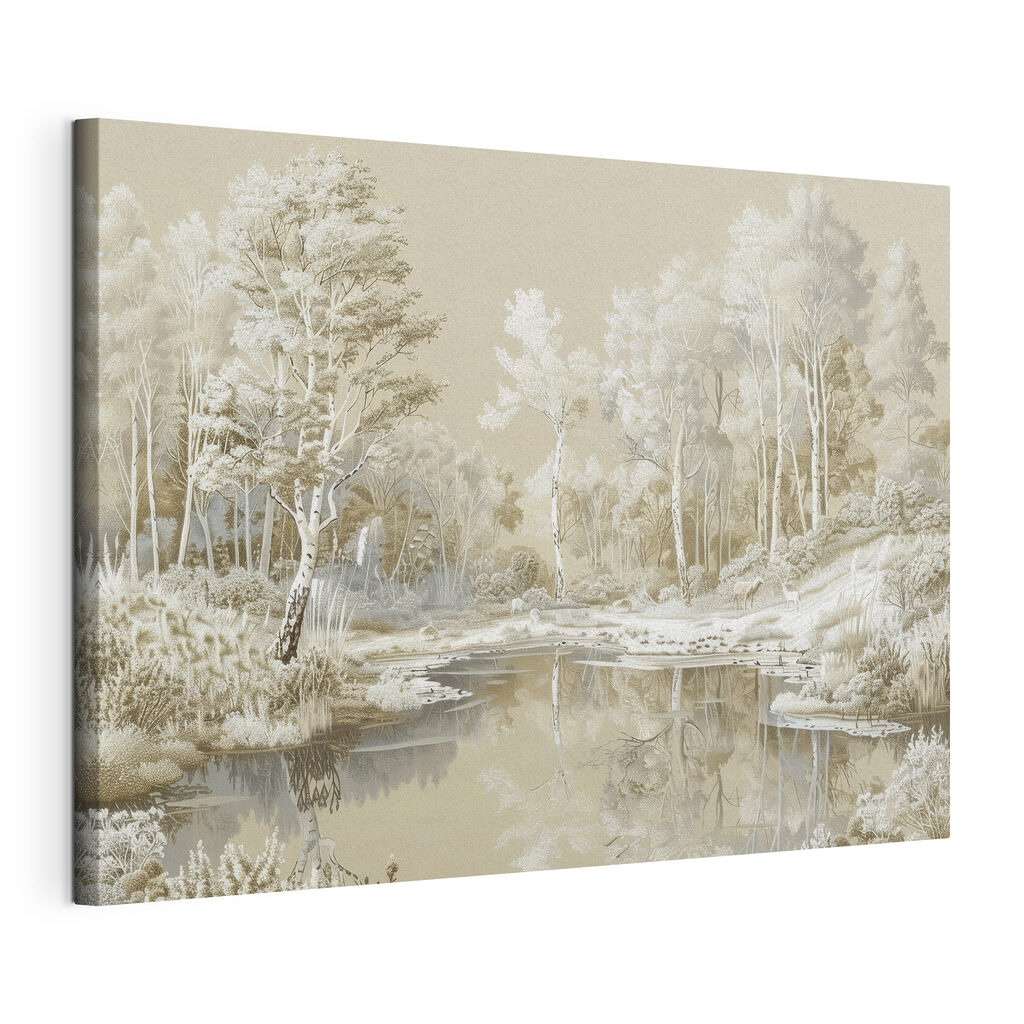 Witte bomen rond spiegelwater — productweergave