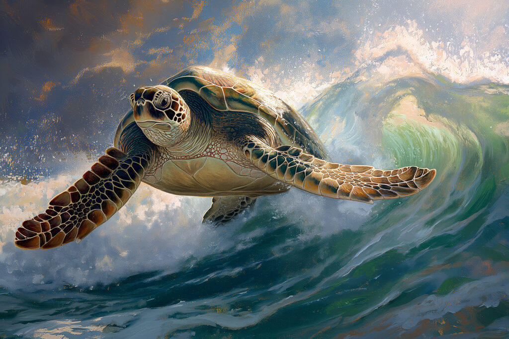 Zeeschildpad door een golf — volledig ontwerp