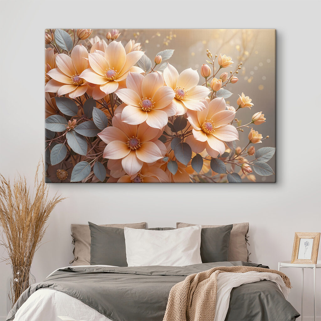 Perzikbloemen met grijze bladeren — interieur 1