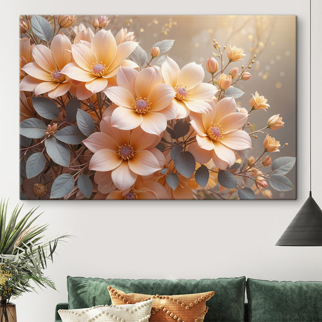 Perzikbloemen met grijze bladeren — interieur 2