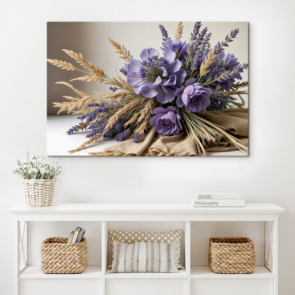 Paars boeket met graanaren — interieur 1