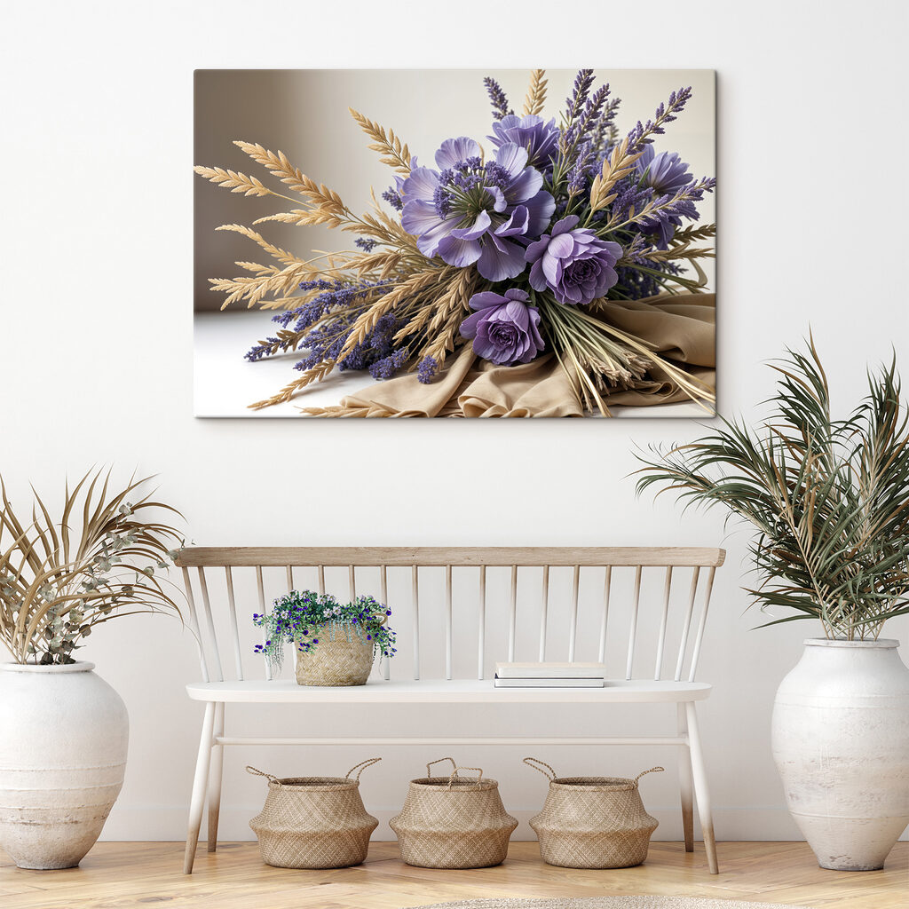 Paars boeket met graanaren — interieur 2