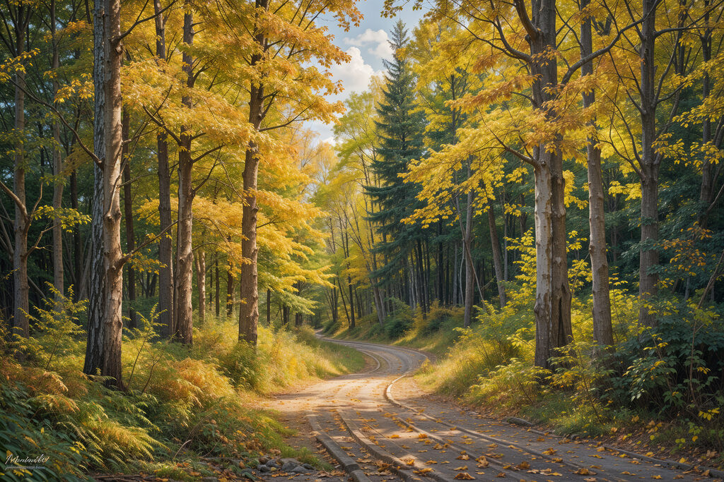 Een bospad onder herfstgoud — volledig ontwerp