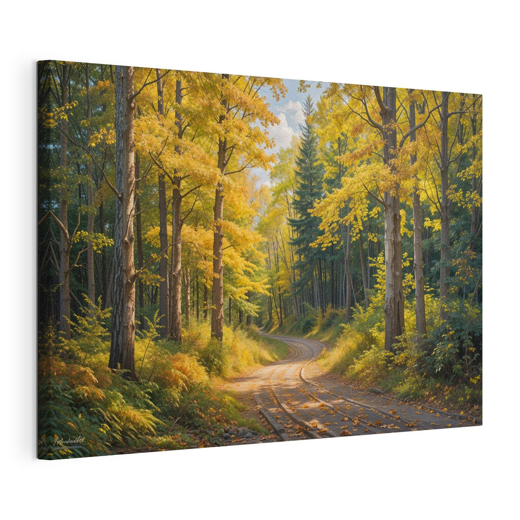 Een bospad onder herfstgoud — productweergave