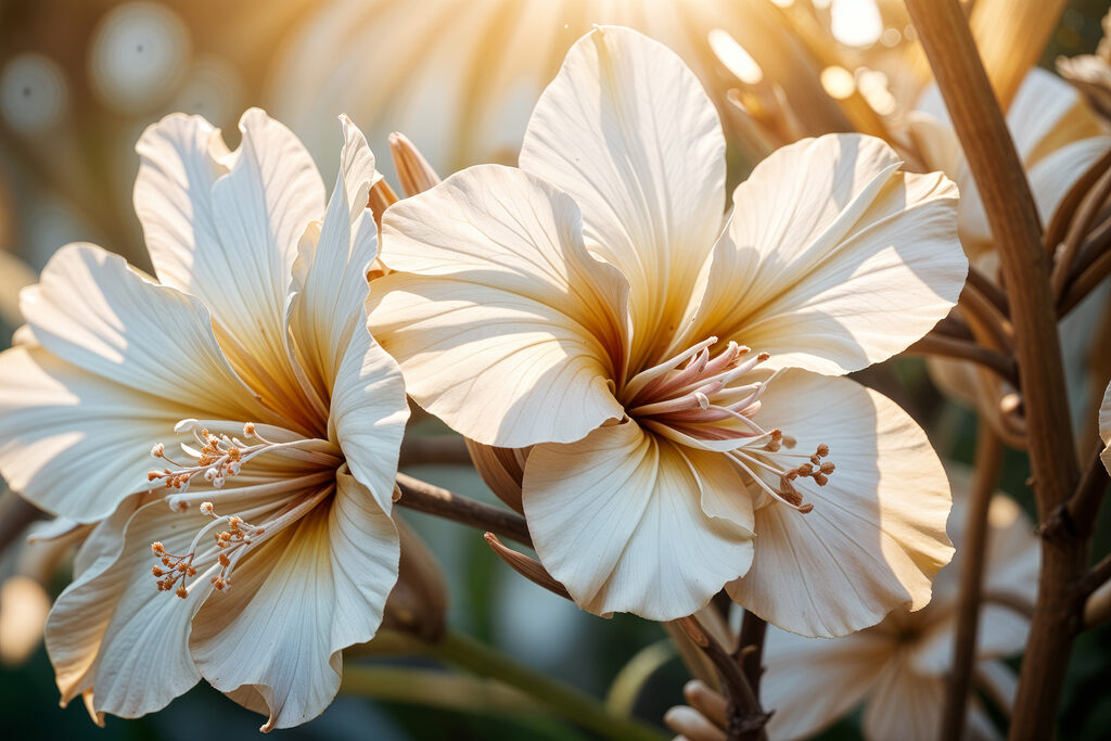 Witte bloemen in tegenlicht — volledig ontwerp