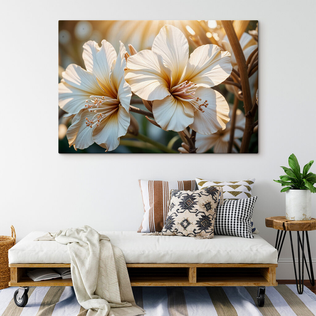Witte bloemen in tegenlicht — interieur 1