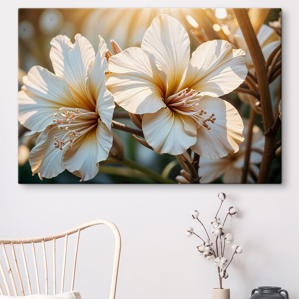 Witte bloemen in tegenlicht — interieur 2