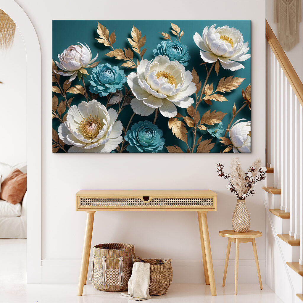 Witte bloei op petrolblauw — interieur 2