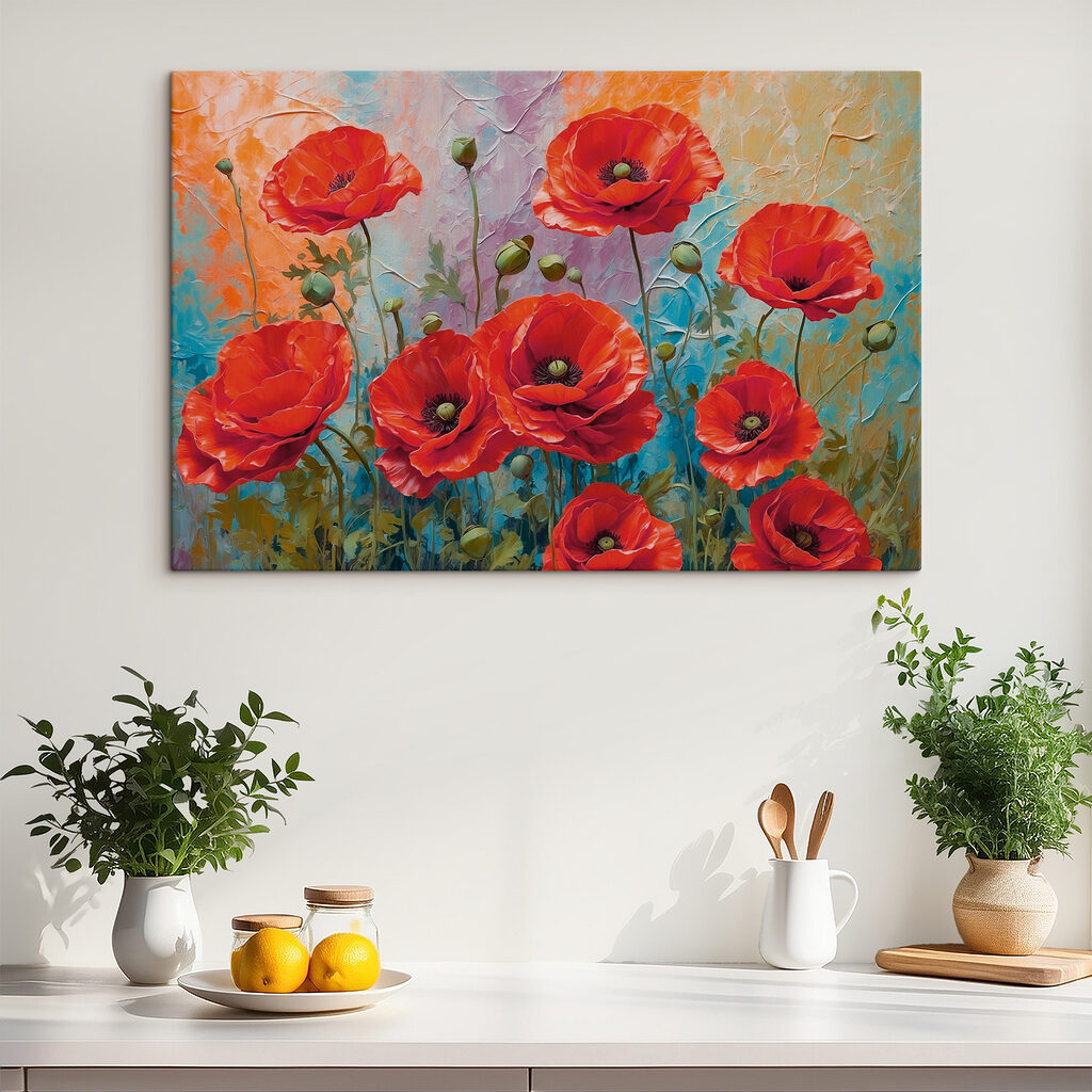 Klaprozen tussen pastelkleurige verf — interieur 1