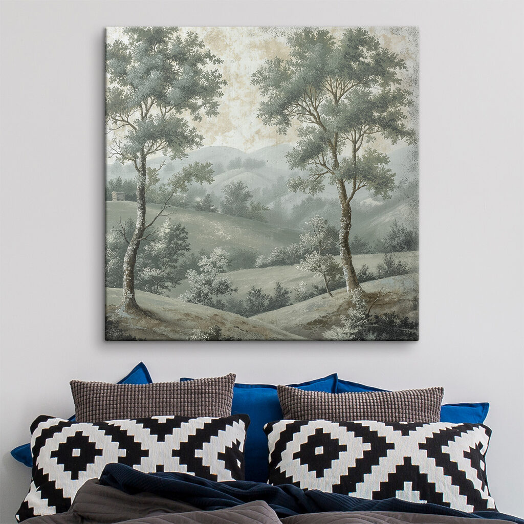 Twee bomen, nevelige heuvels — interieur 1