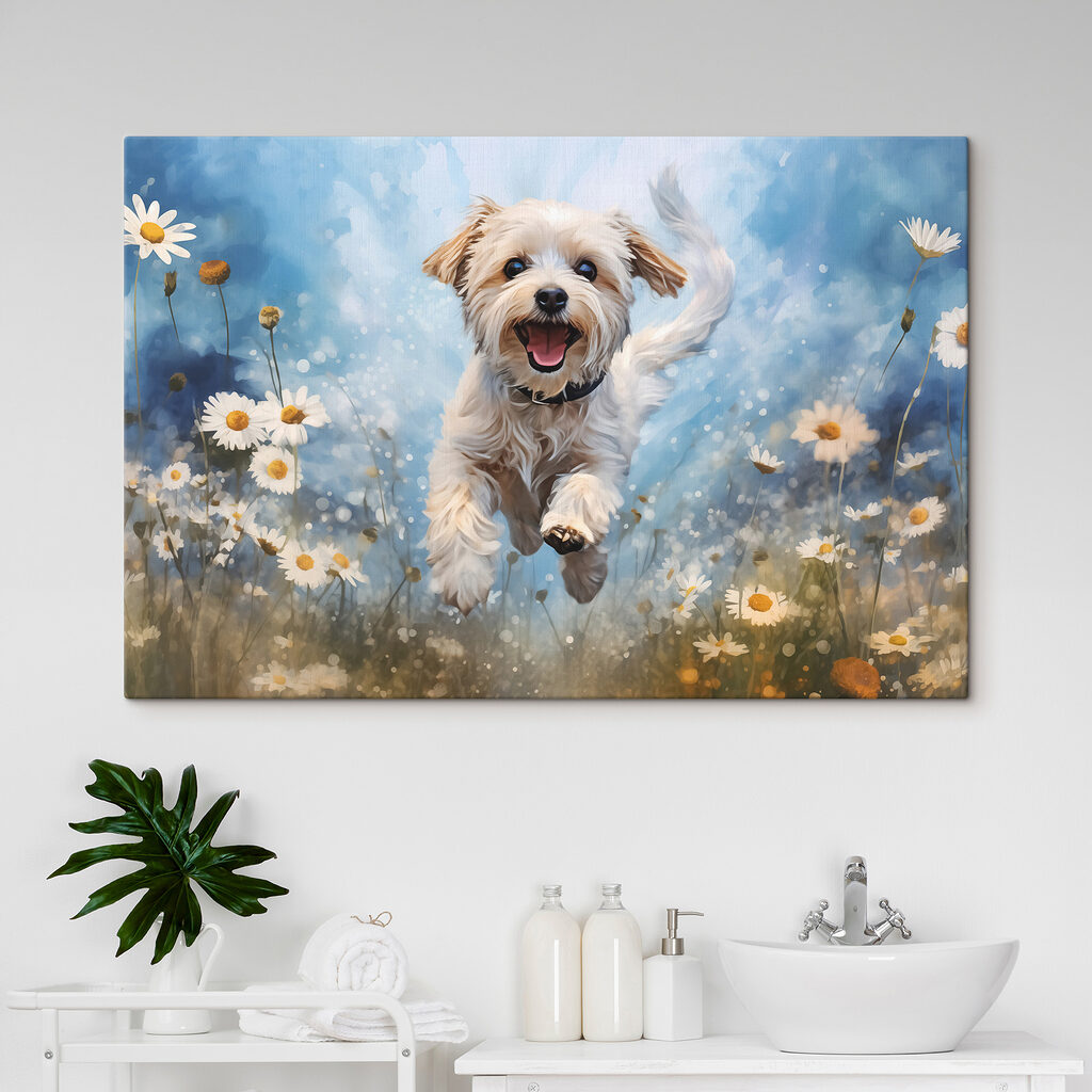 Hond springt in de lucht in een interieur