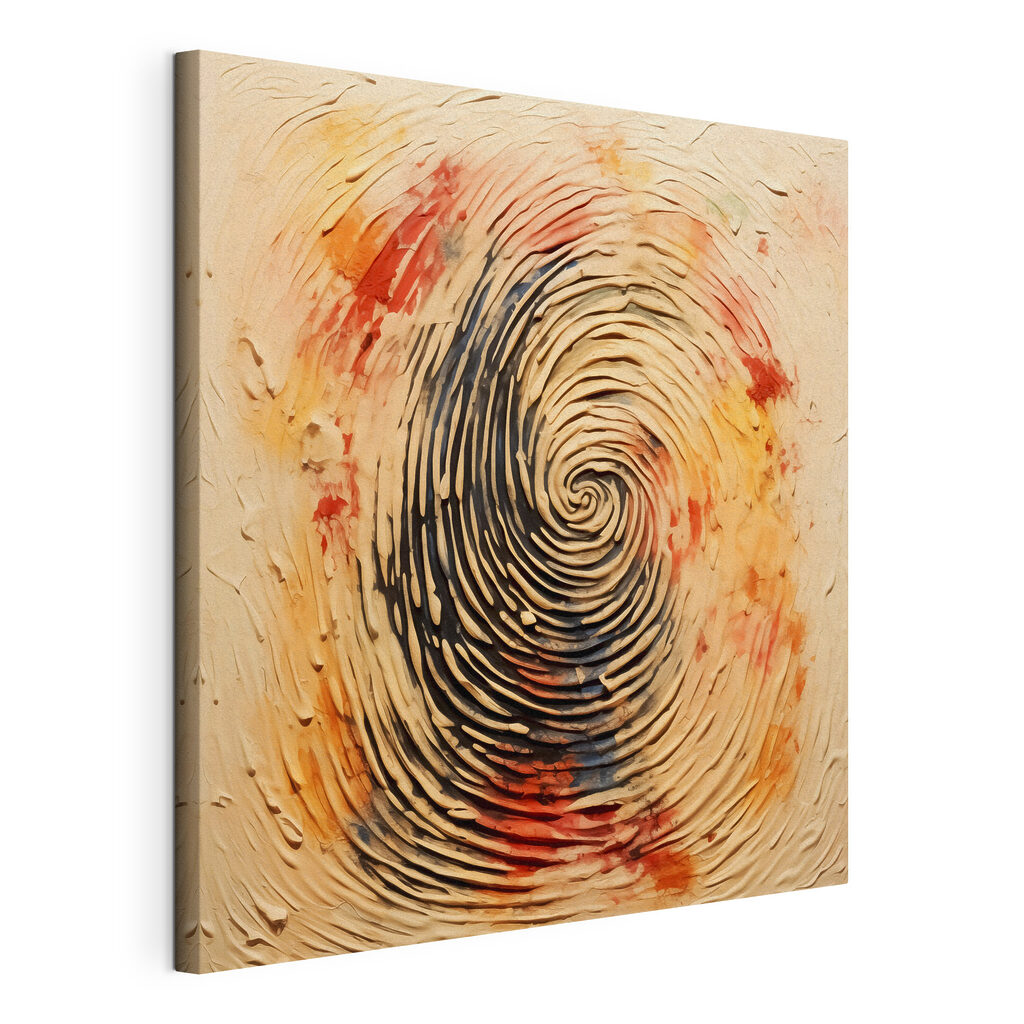 Vingerafdruk in rode verf, gespannen canvas met doorlopende rand