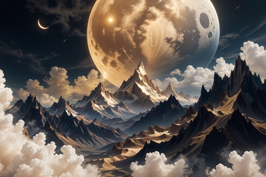 Maan boven donkere bergspitsen — volledig ontwerp