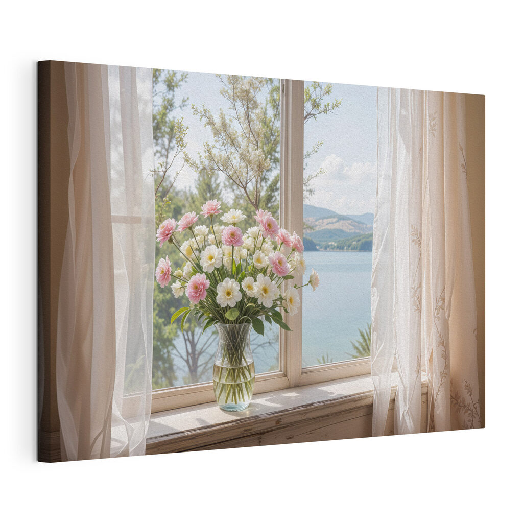 Boeket bij het meer, gespannen canvas met doorlopende rand