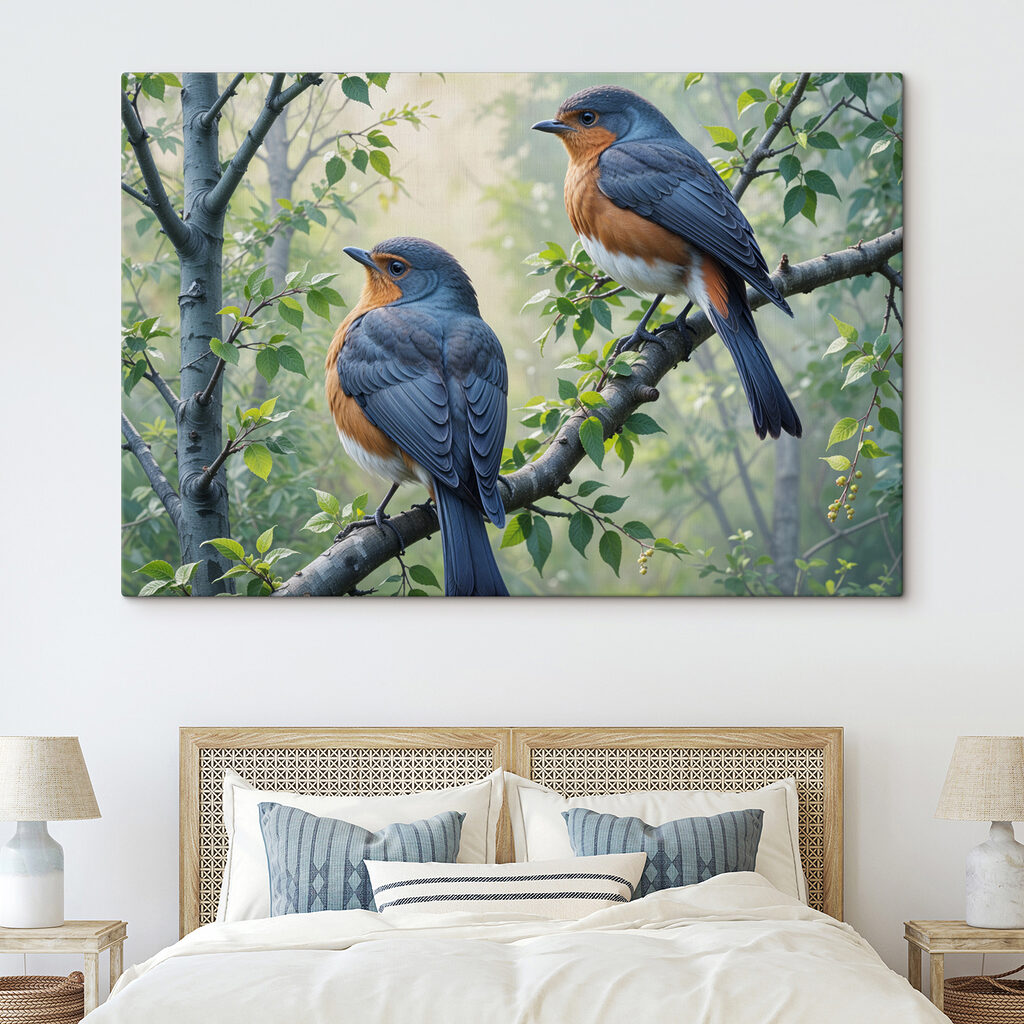 Twee vogels tussen frisgroen — interieur 1