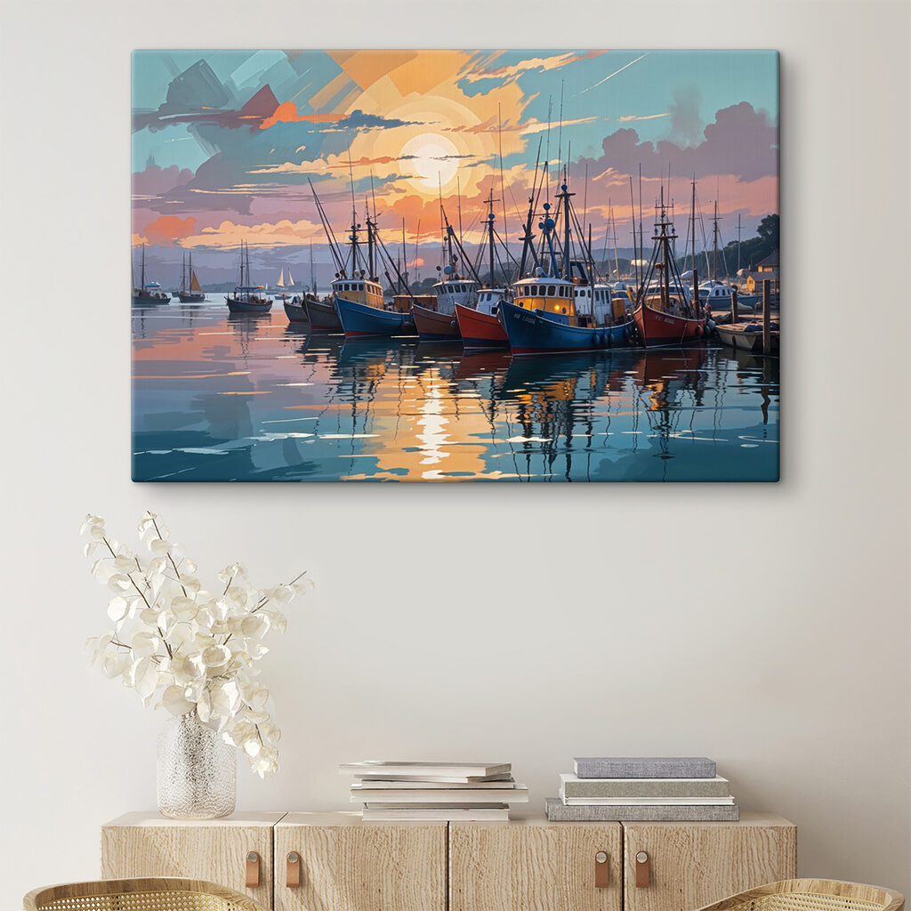 Vissersboten vangen avondlicht — interieur 2