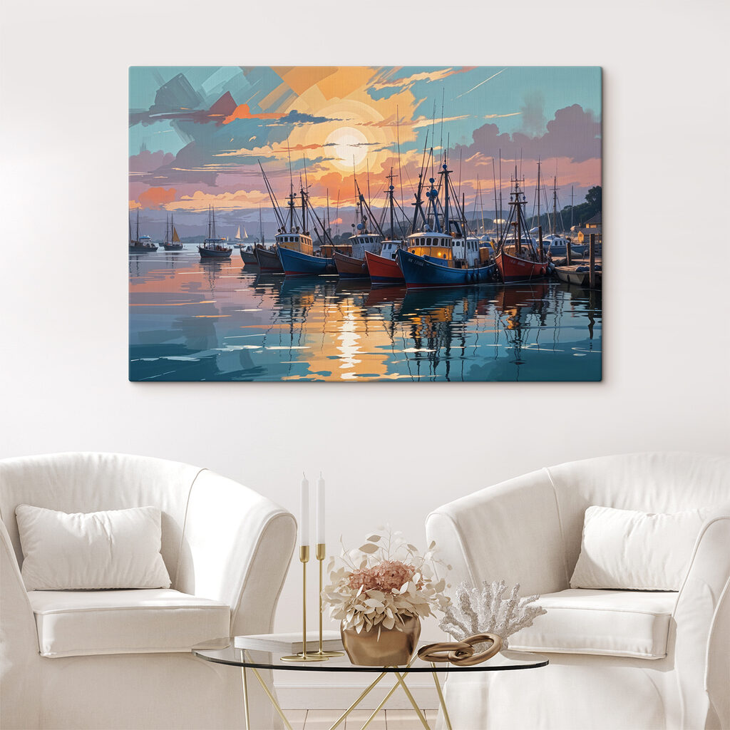 Vissersboten vangen avondlicht — interieur 1
