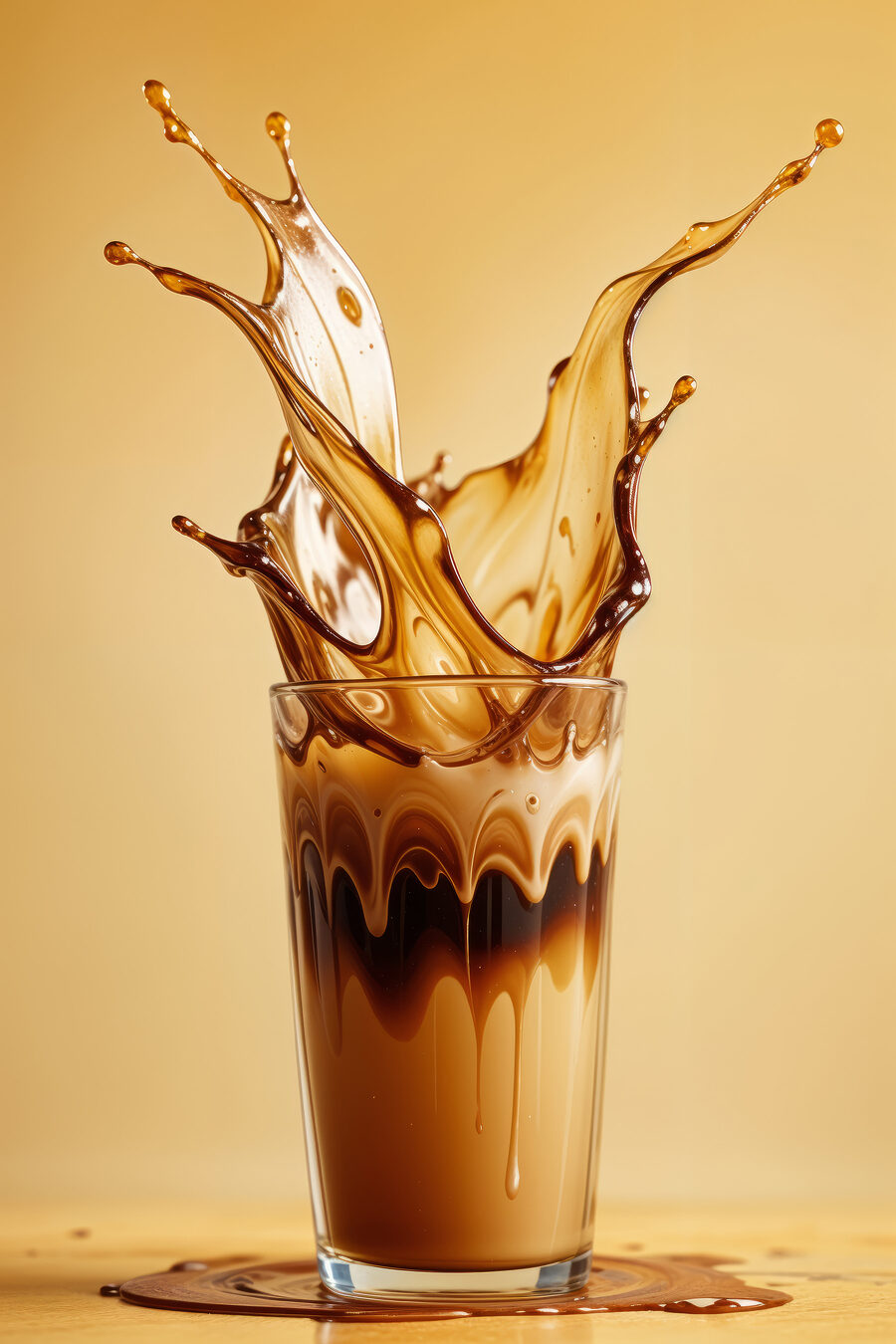 Een glas met koffiespatten — volledig ontwerp