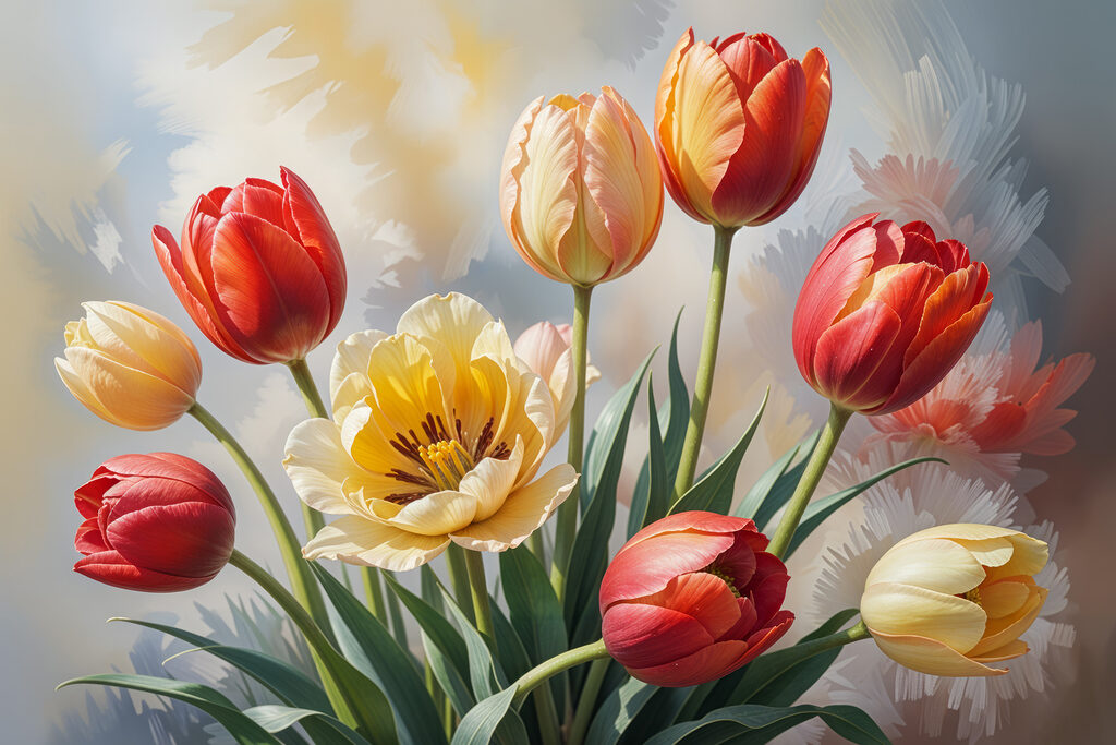 Tulpen in warme voorjaarskleuren — volledig ontwerp