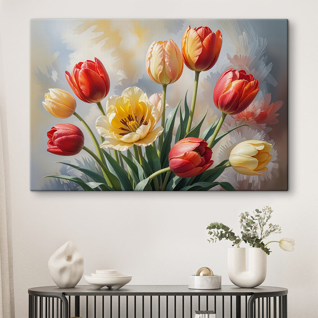 Tulpen in warme voorjaarskleuren — interieur 1