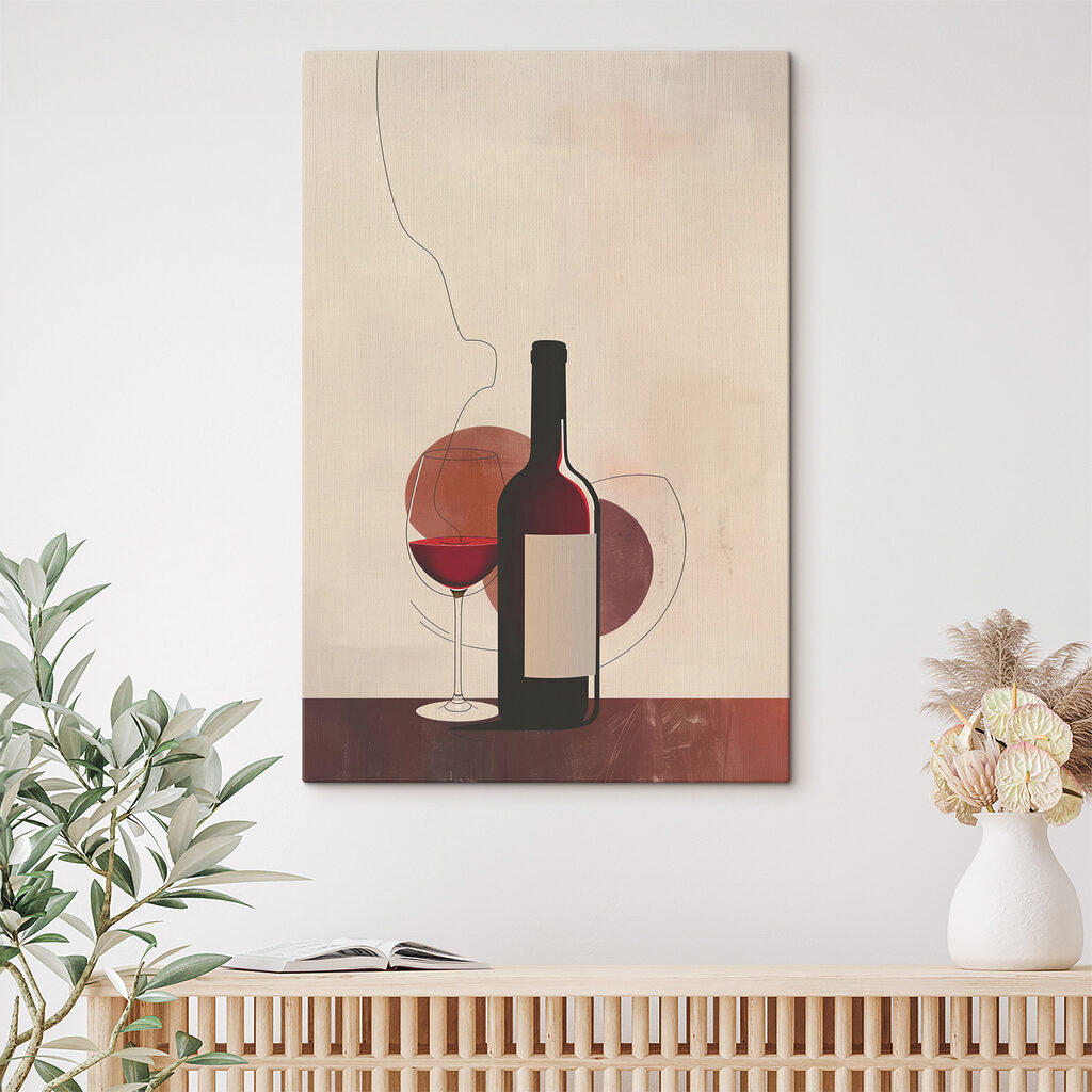 Fles en glas wijn in een interieur