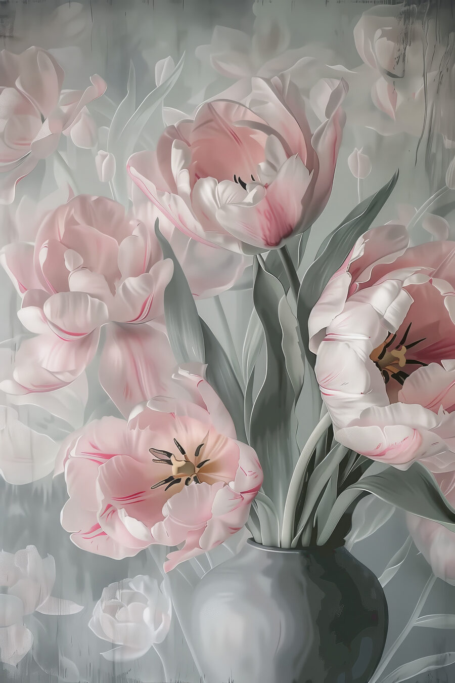 Roze tulpen in vaas — volledig ontwerp