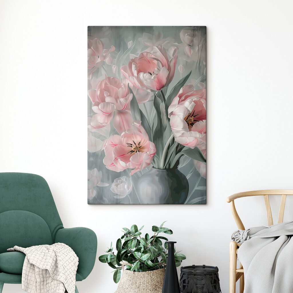 Roze tulpen in vaas — interieur 2