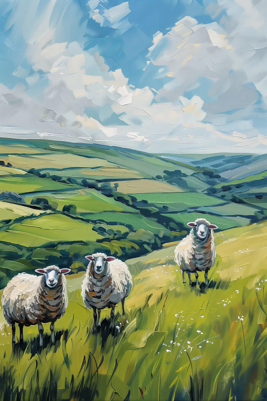 Schapen boven groene dalen — volledig ontwerp