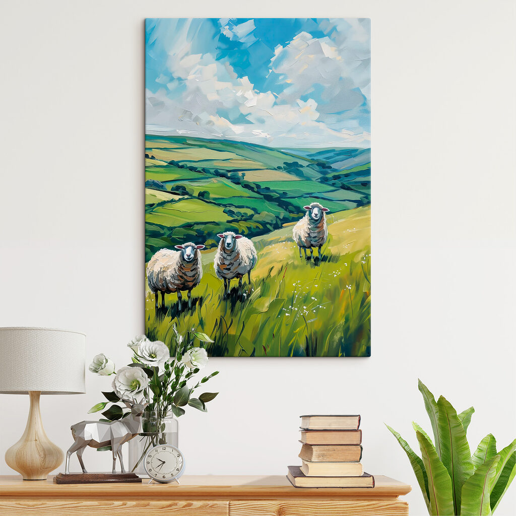 Schapen boven groene dalen — interieur 1