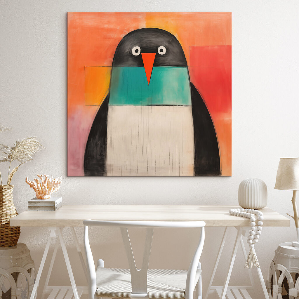 Pinguïn in eenvoudige kleurvakken — interieur 1