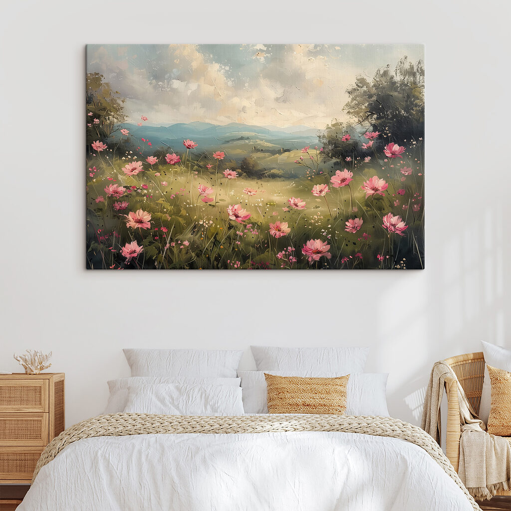 Roze bloemen boven dal — interieur 1