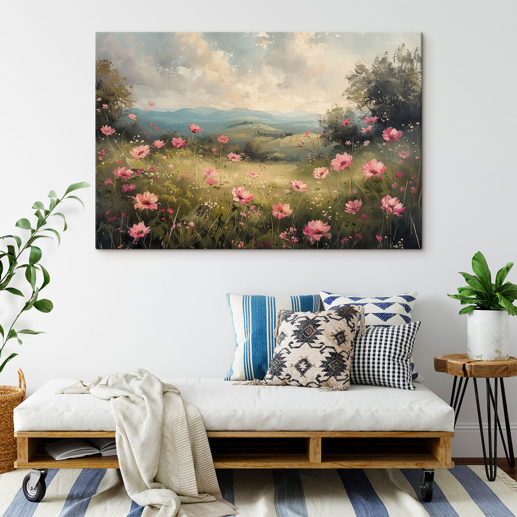 Roze bloemen boven dal — interieur 2