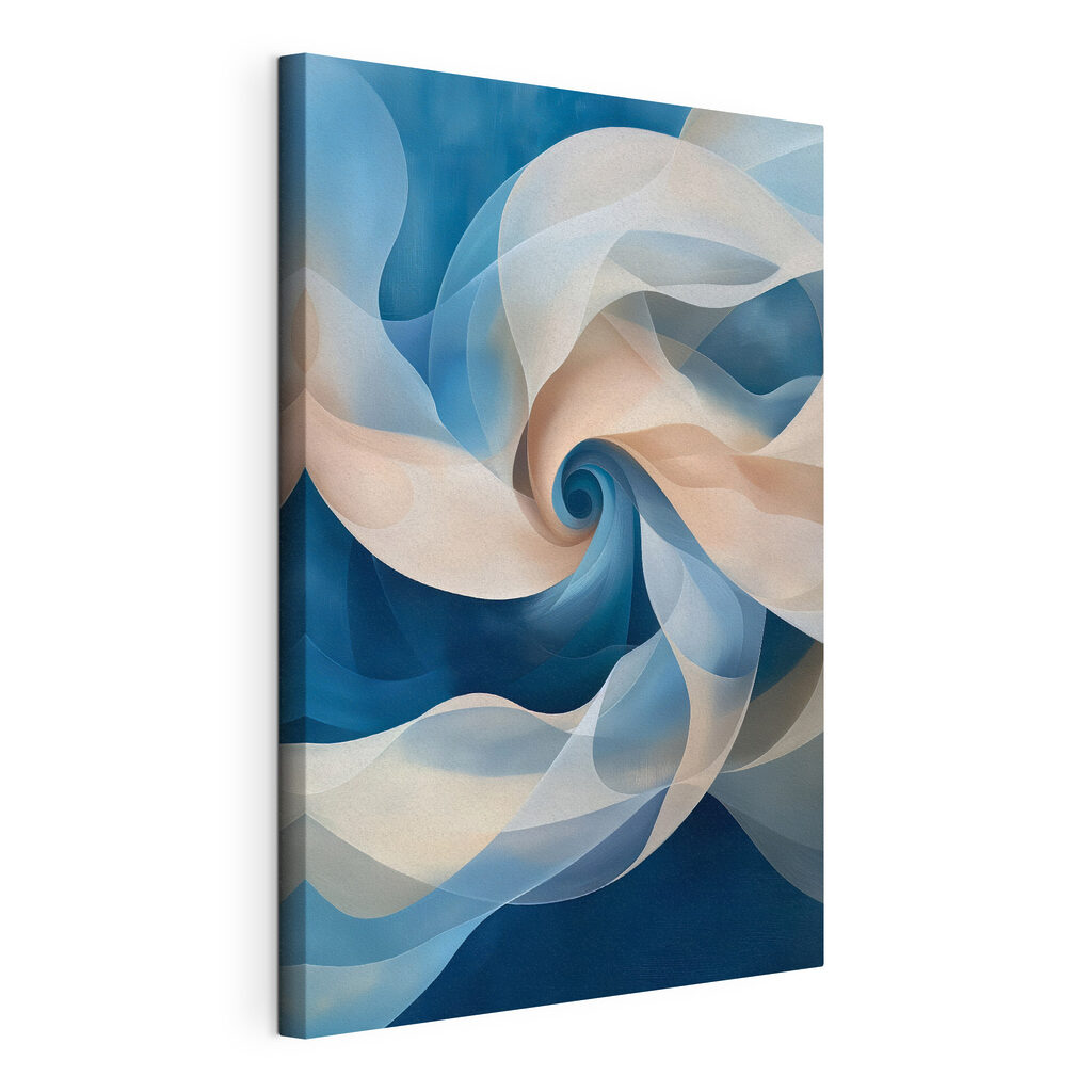 Een wervel in blauw, gespannen canvas met doorlopende rand