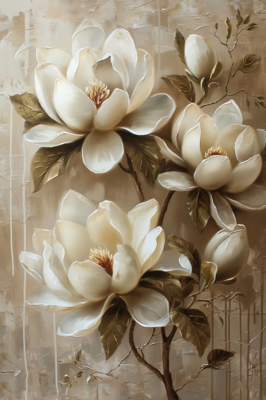 Magnolia in verweerde zandtinten — volledig ontwerp