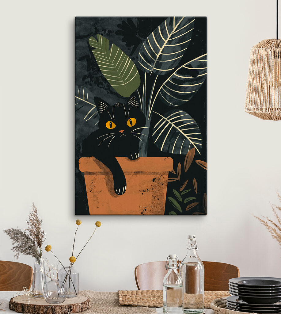 Zwarte kat tussen bladnerven — interieur 2
